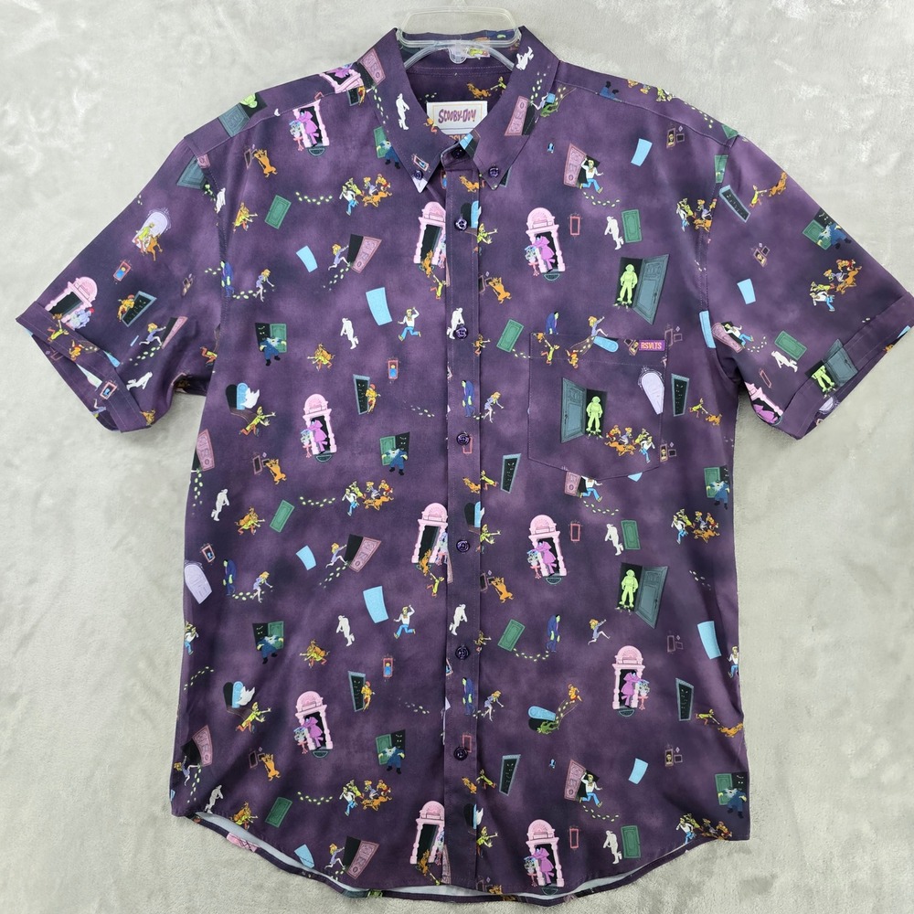RSVLTS Scooby Doo RUH ROH Shirt Mens Large Purple KUNUFLEX Button Down - Picture 2 of 9